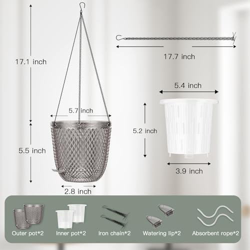QCQHDU Hanging Planters for Indoor Plants, Plastic, 2-Pack, 5.7 Inch, Gray — view 3