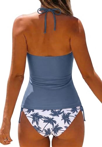 Image of Womens Two-Piece Tankini Set Cow Skull with Leopard Print Sets Swimwear Tankini Top Sets Swimwear