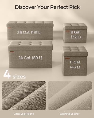 Image of SONGMICS MAZIE Collection - 43 Inches Folding Storage Ottoman Bench, Ottoman Foot Rest, End of Bed Bench, Storage Chest, Load 660 lb, for Living Room, Bedroom, Entryway, Camel Brown ULSF077R01