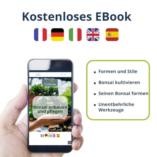 CULTIVEA Bonsai-Set Premium Pflanzfertig - Gärtnern und Dekorieren - Natürliche Bonsai- und Pflanzenpflege - Draht, Dünger, Werkzeuge, Rundschere, Kleine Bonsaischere - Originelle Geschenkidee