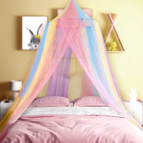 FFTANXS Moustiquaire De Lit Universelle, Tulle Couleur Ciel, Double Tissu, Pliable pour Lit Simple et Enfant