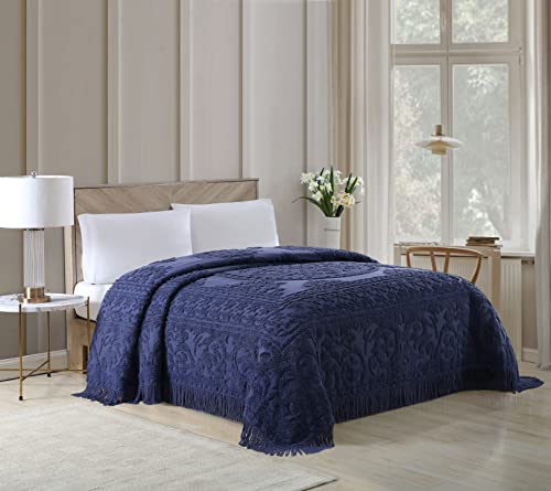 Image of Beatrice Home Fashions Medallion Full Cotton Chenille Bedspread, Navy