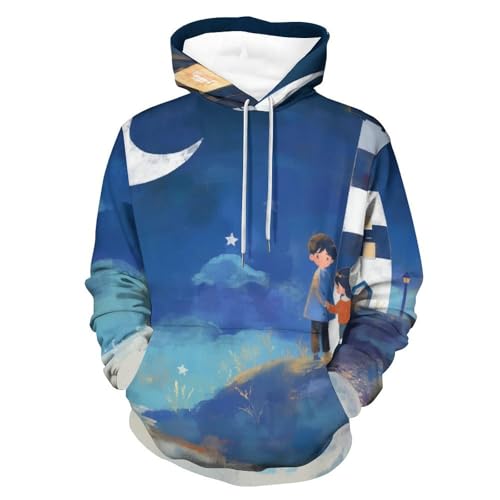 Sweatshirt Phare Étoiles Lune Pullover Homme Femme Taille S Sweat à Capuche Manches Longues