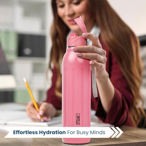 Image of FLAIR Arrow 900 Stainless Steel Water Bottle Set of 2 (650 ml Each), Pink, Hot & Cold, Leakproof, BPA-Free, ISI Certified, Stainless Steel Bottle for Office, Gym, Travel, Trekking & Outdoor Sports