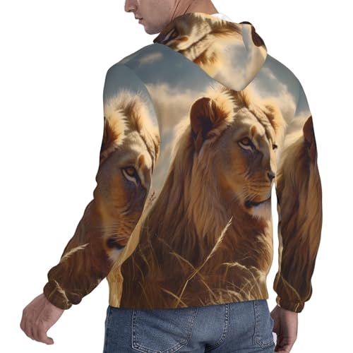 Men's Fleece Pullover Hoodie Long Sleeve Hooded Prairie lion Sweatshirt Casual Shirts With Pockets Small Black4