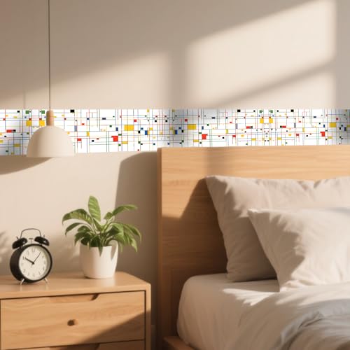 Image of Nuxovilar Colorful Geometric Line Peel Stick Border PVC 3.94x16.4'