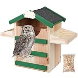 Zedernholz, Eulenhaus, Asphaltdach, Doppel-Futterspender, handgefertigt...