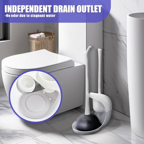 Image of Toilet Brush and Plunger Set, Toilet Plunger and Holder Set, 2 in 1 Plunger and Brush Set for Bathroom Cleaning,Plungers for Bathroom Heavy Duty 2 Pack in White&Black