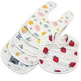 BabyGo Muslin Baby Washcloths & Bibs Set | 100% Cotton, 8-Layer Cartoon Print, Soft, Gentle, Reusable & Absorbent Feeding Bibs & Towels for Newborns & Toddlers | Pack of 5 (Multicolor)