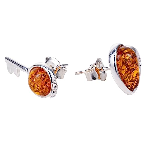 Sterling Silver and Baltic Amber Heart and Key Earrings3