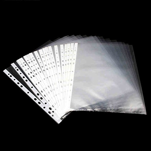 Bolso perfurado A4 de 100 páginas - protetor de folha transparente, fichário, papel arquivo, letras,