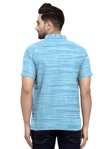 Image of Men's Regular Fit Self-Design Solid Mandarin Collar Half Sleeve Casual Line Pure Cotton Blend Fancy Shirt (Multi-Color)