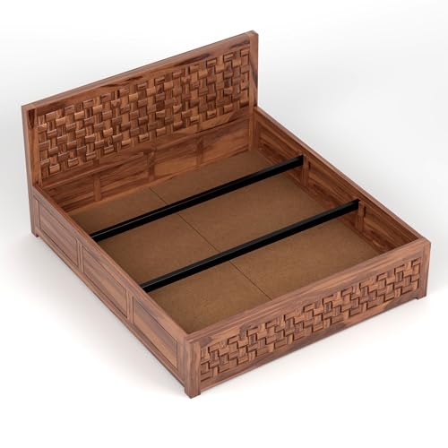 Image of NIWAR Sheesham Wood King Size Bed with Storage Box | Solid Wooden King Size Cot | Double Bed with Box for Home (Honey Finish)