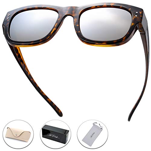 Image of The Fresh High Definition Polarized Wrap Around Shield Sunglasses for Glasses - Leather Eyeglasses Case