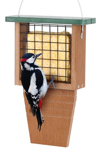 Gtongoko Recycled Plastic Suet Bird Feeder for Outside Hanging, Woodpecker Suet Feeder with Tail Prop, Hanging Suet Holder Birdfeeders, 1 Pack, Green