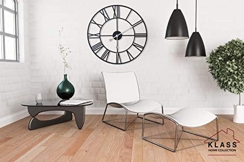 Klass Home 50cm Black Metal Large Wall Clock INDOOR / OUTDOOR Wall Clock | Silent Non-Ticking Roman Numerals Clocks For Living Room | Bedroom Kitchen Clock | Outdoor Clock | Garden Clock | Home Decor