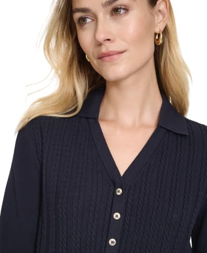Image of Nautica Women's V-Neck Cable Polo Long Sleeve