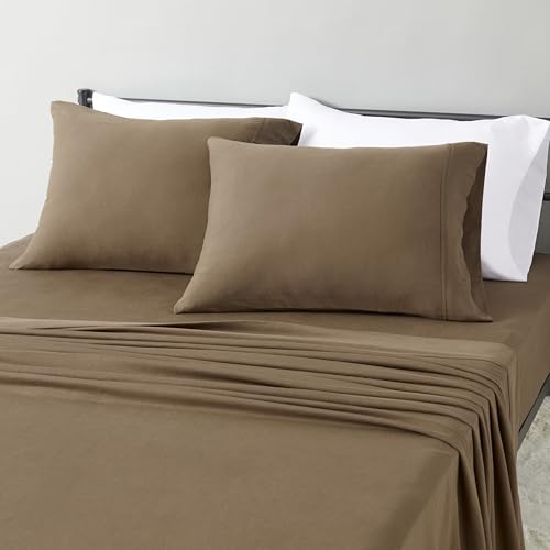 Image of Amazon Basics 100% Cotton Jersey Bed Sheet Set, Full, Brown, Solid