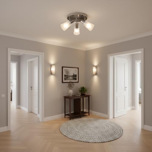 Image of 10 inch Track Lighting Kit, Brushed Nickel Finish Flush Mount Ceiling Light Fixture with Frosted Glass Shades, E26 Base Adjustable Heads Provide Directional Light (3-Light)