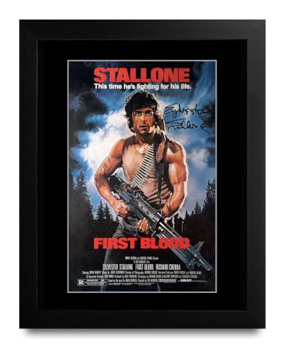 HWC Trading Rambo : First Blood Gifts Printed Poster Signed Autograph Picture for Movie Memorabilia Fans - US Letter Framed (ID-014793)