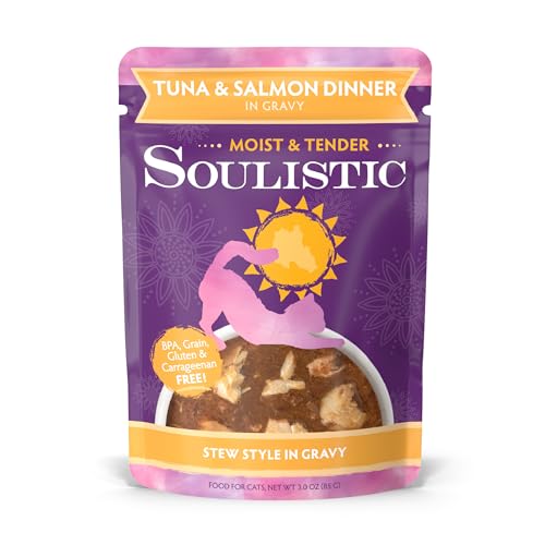 Soulistic Moist and Tender Tuna and Salmon Dinner in Gravy 3oz Pouch Pack of 8