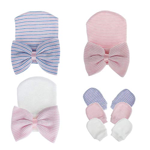 Image of Zando Big Bow Baby Hats Newborn Hospital Hat Lightweight Cotton Infant Beanie Nursery Knot Headband Photo Accessories Gift