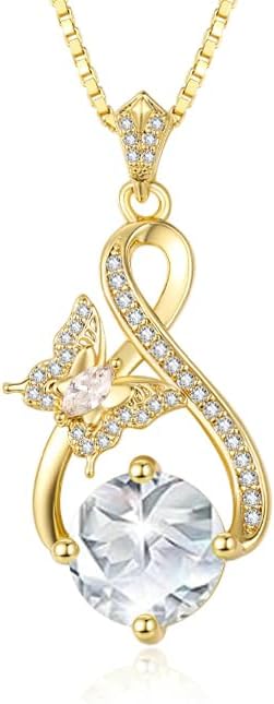 HeartMelody Butterfly Infinity Necklaces for Women,14K 18K Gold/White Gold Plated Round Birthstone Pendant Necklace Everyday Jewelry Anniversary Birthday Christmas Gifts for Women Mom Her