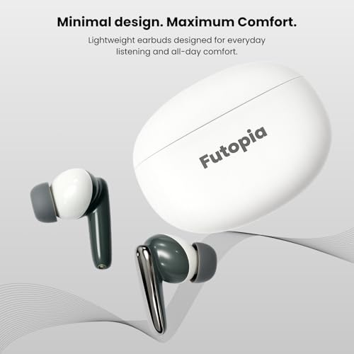 Image of Futopia Wireless Groove Bluetooth Earbuds v5.4 with Charging Case | 10mm HD Sound Drivers | Type-C Fast Charging | 4-5H Playtime | 10-15M Range | Lightweight in-Ear Headphones- White