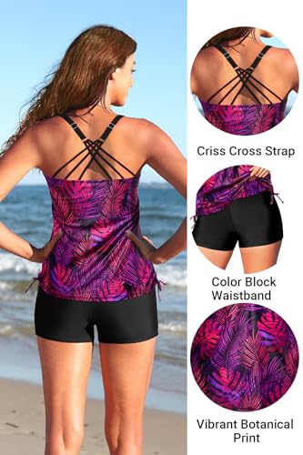 Image of Tempt Me Two Piece Tankini Swimsuits for Women Tummy Control Bathing Suit with Shorts Athletic Swimwear