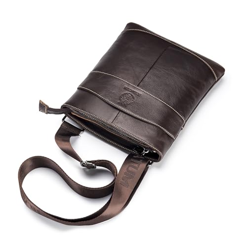 LUKZIJAES Lightweight Genuine Leather Men Crossbody Shoulder Bags Messenger Bag Vintage Mens for Business Everyday Casual Travel (6#-Coffee)4