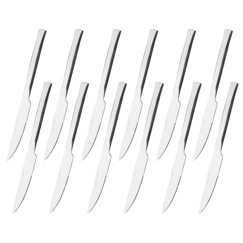 Parlynies Steak Knives Set of 12, Stainless Steel Serrated Kitchen Knives with Ergonomic Handle, Sharp Dinner Table Knives for Home Restaurant