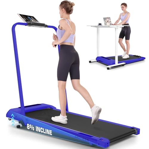 Image of Foldable Treadmill with Incline-Walking Pad with Handle Bar-Portable Walking Pad Treadmill 350+ lb Capacity-Under Desk Treadmills, 4 in 1 Running Machine LED Display /Dual Control