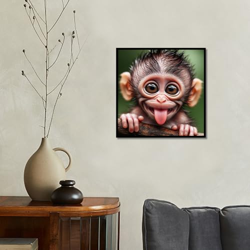 Image of Funny Animal DIY 5D Diamond Painting Kits for Adults, Cute Monkey Portrait Diamond Art Kits for Adults Beginner, Full Drill Dot Painting Gem Art Kits for Home Wall Decor 13.8x13.8 Inch