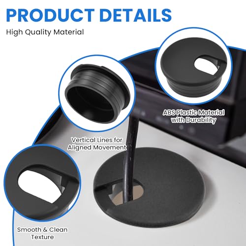 Image of 1-3 /4 inch(45mm) Black Desk Hole Cover Grommet ABS Plastic Wire Organizers for Computer Desk Cabinet (3 Pack)