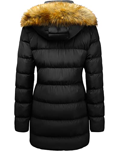 Szory Women's Winter Down Thicken Jacket Puffer Parka Coat With Removable Fur Hood (Black,Large) #TOP2