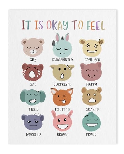 Image of It is Okay to Feel Boho Classroom Wall Decor: Mental Health Wall Art for Kids Emotions Posters Positive Calming Corner Feelings Poster Playroom Nursery Essentials Back to School 12x15 Inch
