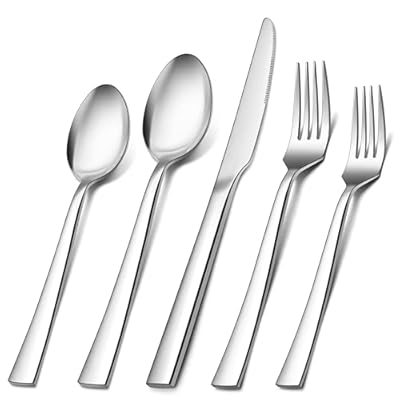 HaWare 20 Pieces Silverware Set, Stainless Steel Flatware Set for 4, Square Edge Cutlery Set for Home Restaurant Party, Food-Grade Tableware Include Knife Spoon Fork, Mirror Polished, Dishwasher Safe