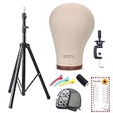 Eerya 22 Inch Cork Canvas Block Head with Mannequin Head Tripod Stand Set Wigs Display Doll Head for
