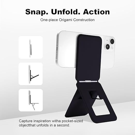 Image of ClickCase Magsafe Tripod Wallet for iPhone 12 to 17 Series, Mulit-Angles, Lightweight & Portable Phone Stand, Vegan Leather Magnetic Wallet, Strong Magnets, NFC Card Holder,Travel Essential (Black)