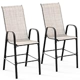 VINGLI Set of 2 Stackable Outdoor Bar Stools – Sling Chairs with High Back &...