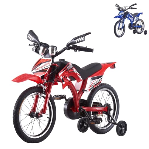 TRIOBLADE 16"/18"/20" Kids Bike Boys&Girls Kids Bicycle Motocross Motorcycle Bike Simulated Motorbike Sound With Removable Stabilisers Wheels for Ages 3-9 Years Old (16inch Red)