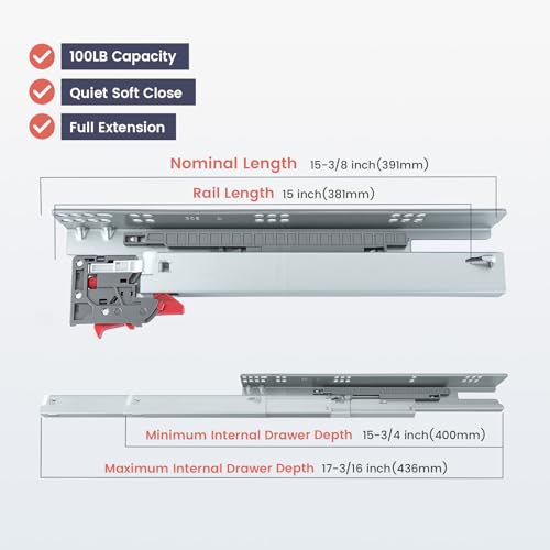 homdiy 15 Inch Undermount Soft Close Drawer Slides Hidden Rails 1 Pair by homdiy - Used condition - Image 3