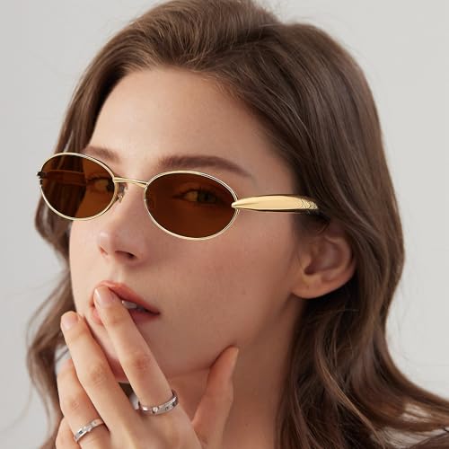 GRFISIA Retro Oval Sunglasses for Women Metal Frame Trendy Classic Shades UV400 Protection2