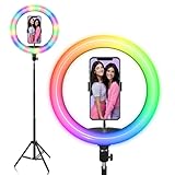 Dixie & Charli 12' Color LED Ring Light Cell Phone Holder with 63' Tripod Stand and Wireless Remote...