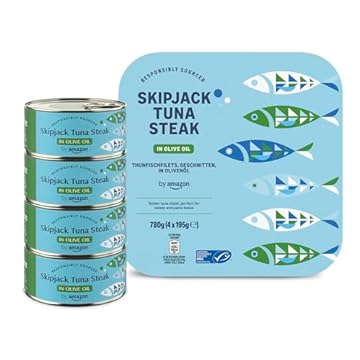 by Amazon Tonno intero all'olio d'oliva, 195g, Confezione da 4