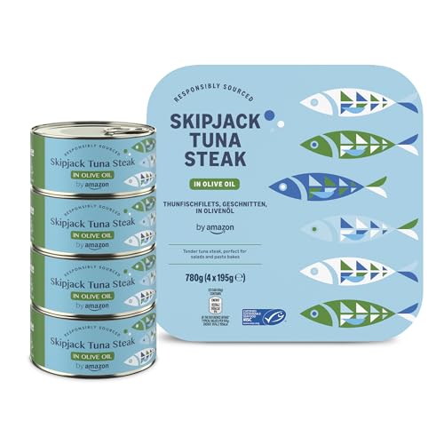 by Amazon Thunfischfilets, geschnitten, in Olivenöl, 195g, 4er-Pack