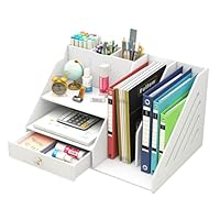 Kaishuai Büro organizer-2-stufiger Papier Organizer mit Schublade und 3 Stifthaltern,Schreibtisch organizer-2-stöcki Schreibtisch Akten Organizer für büro Schreibtischutensilien (weiß)