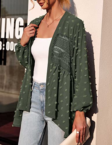 Hotouch Womens Open Neck Sweater Dressy Ruffles Drape Shawl Collar Long Sleeve Cardigans Lightweight Army Green, Large #TOP3