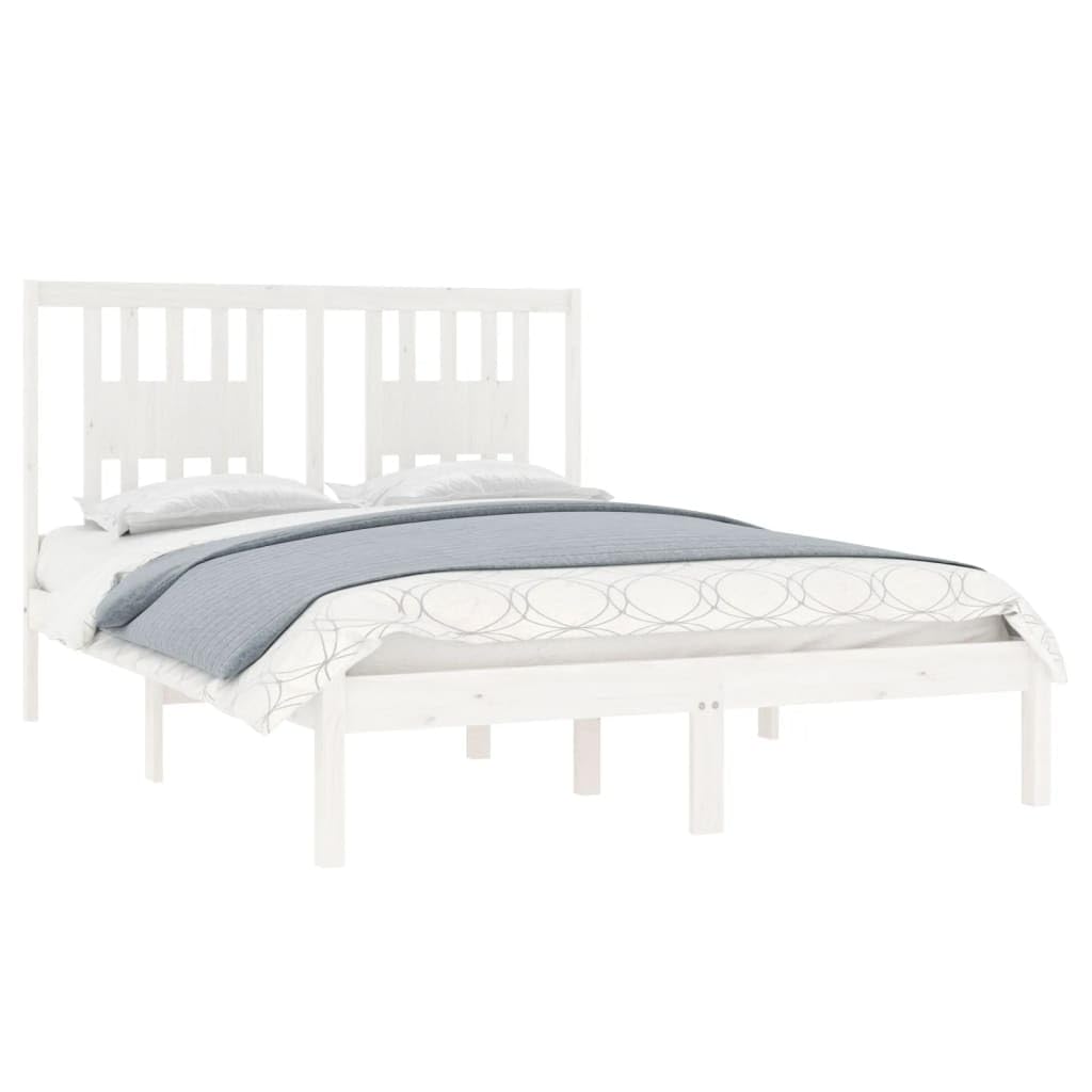Cama de madera maciza de pino blanco de 140 x 190 cm, marco de cama resistente con cabecero, cama de madera para dormitorio, adultos, adolescentes, duradera