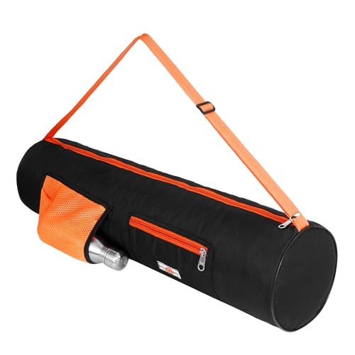 Image of Yoga Mat Cover Bag with Adjustable Shoulder Strap and Zipper Closure Waterproof Carry Bags fit up to 4mm to 8 mm Mats for Women and Men (Orange)